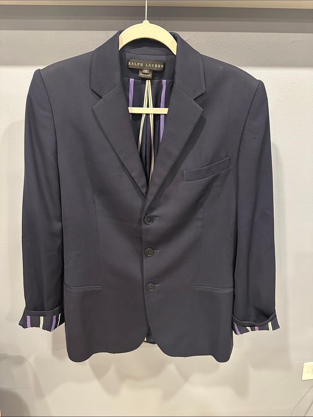 Ralph Lauren Black Label Made in Italy Navy Blue Blazer Jacket Size 12 Wool